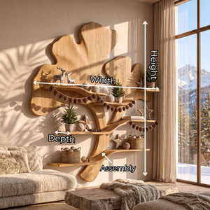 Sculptural Solid Wood Wall Shelf with Flowing Botanical Leaf Design
