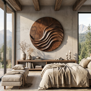 Large Handcrafted Wood Wall Sculpture with Layered Ribbon Relief for Living Room