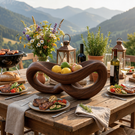 Solid Wood Infinity Curve Fruit Bowl with Open Loop Sculptural Base