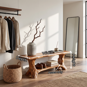 Sculptural Solid Wood Shoe Bench with Curved Supports and Open Storage Shelf