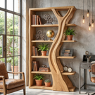 Handcrafted Solid Wood Tree Inspired Bookshelf for Organic Modern Interiors