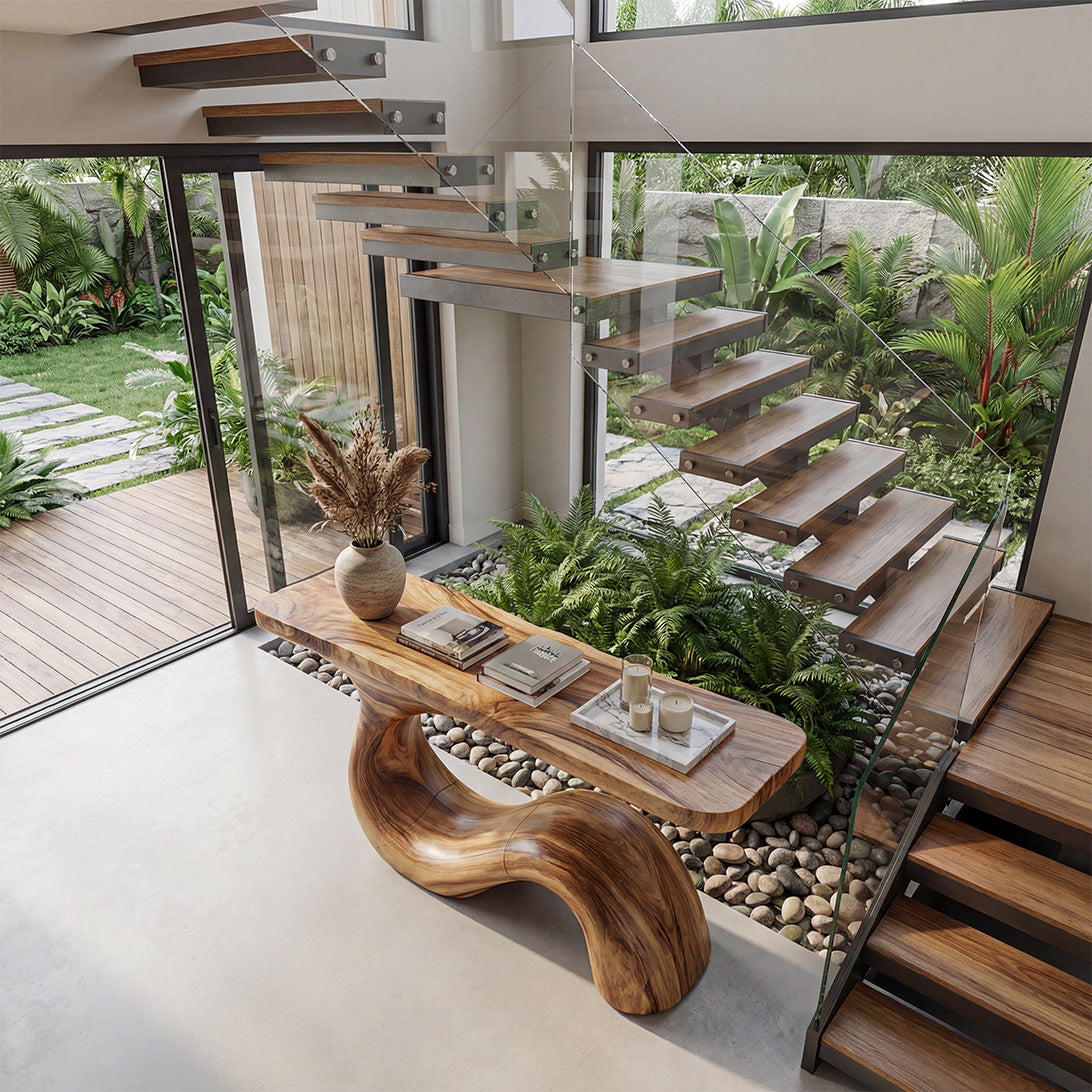 Organic Wave Solid Wood Console Table – Sculptural Statement Design