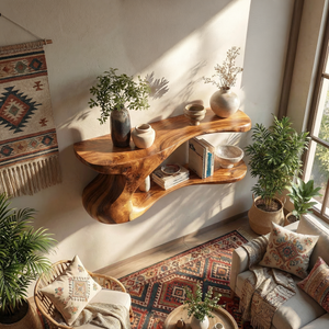 Sculptural Solid Wood Wall Shelf with Organic Flow