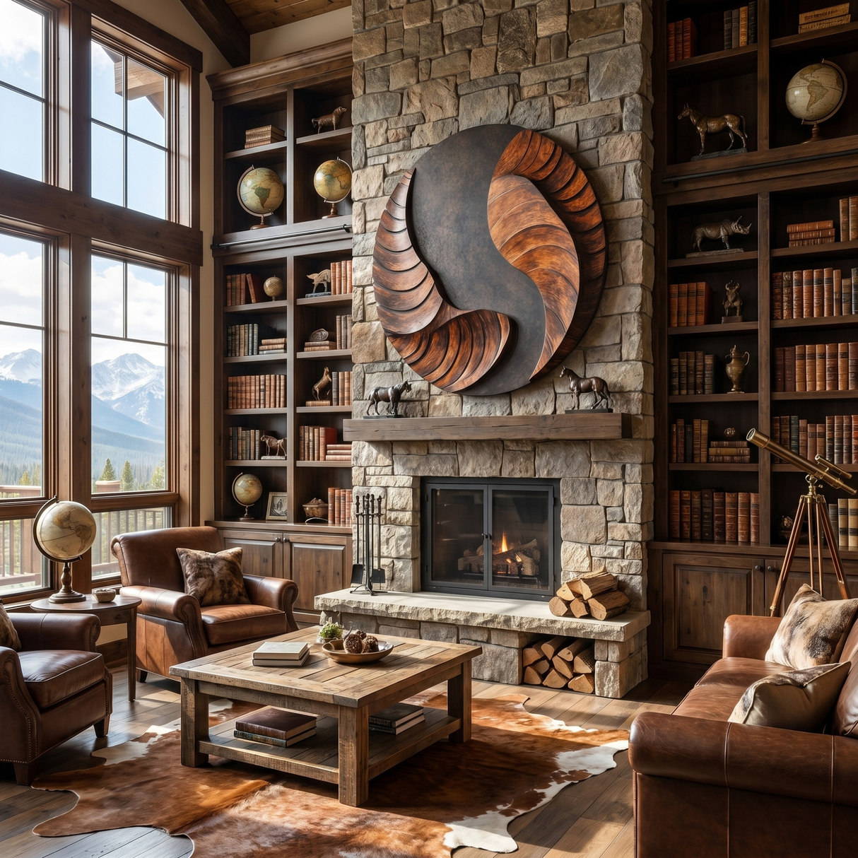 Handcrafted Round Wood Wall Sculpture with Layered Spiral Relief and Dark Center Flow