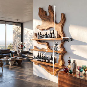 Tree Canopy Solid Wood Wall Wine Rack with Three Wine Display Shelves