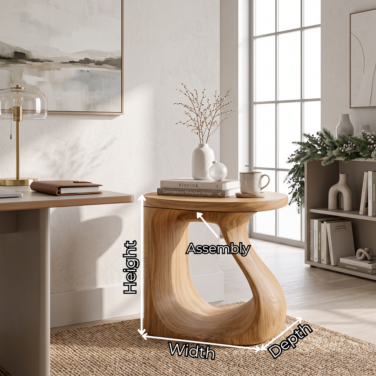 Organic Solid Wood Side Table with Sculptural Open Loop Base
