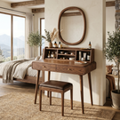 Handcrafted Solid Wood Vanity Desk with Open Organizer Shelf and Drawer Storage