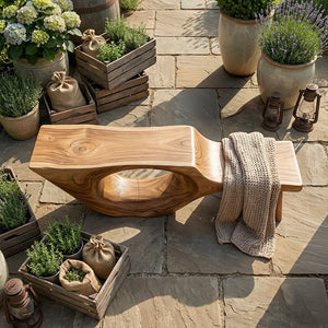 Organic Sculptural Solid Wood Bench for Modern Living Spaces