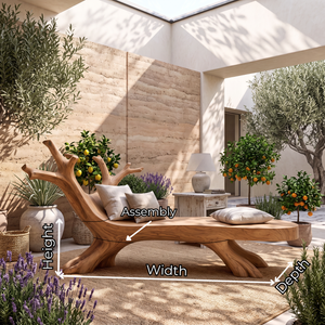 Tree Branch Solid Wood Garden Bench with Sculptural Root Base