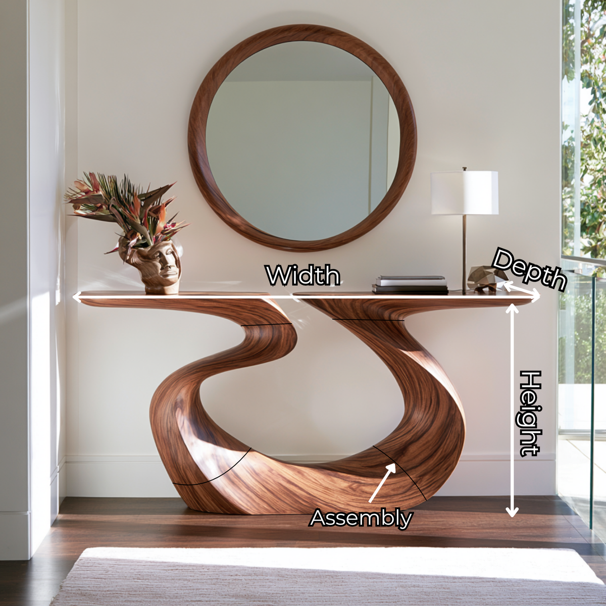 Artistic Solid Wood Console Table with Ribbon Curves and Split Top
