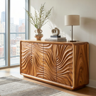 Solid Wood Sideboard Cabinet with Radiating Wave Carved Doors