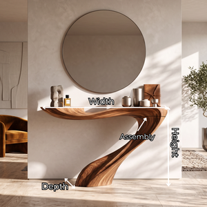 Handcrafted Solid Wood Console Table with Sweeping Wave Pedestal