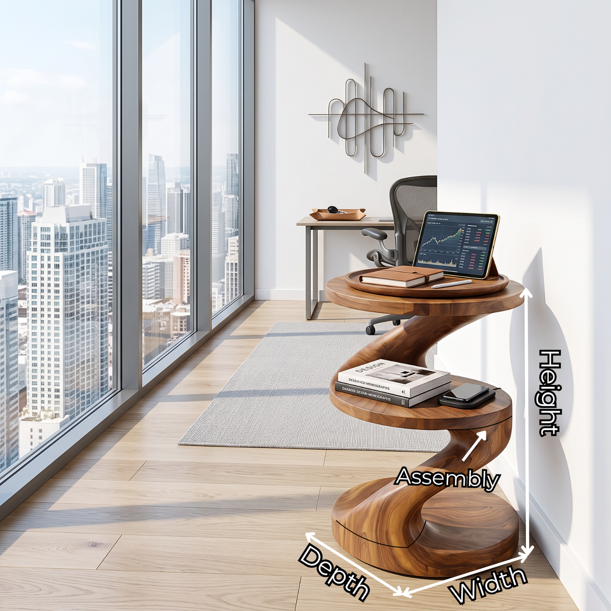 Handcrafted Solid Wood Side Table with Sculptural S Curve Design