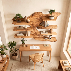 Rustic Live Edge Wooden Wall Shelf Handmade Floating Solid Wood Display Shelving