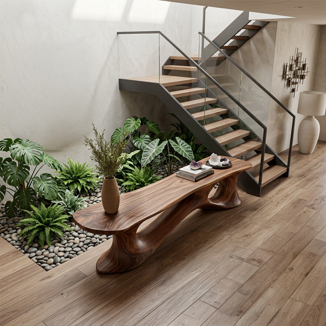 Handcrafted Organic Wood Console Table Sculptural Modern Entryway Table