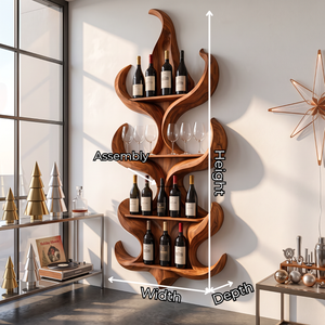 Flame Silhouette Solid Wood Wall Wine Rack with Four Display Tiers