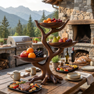 Solid Wood Tree-Shaped Fruit Stand with Triple Floating Bowl Trays