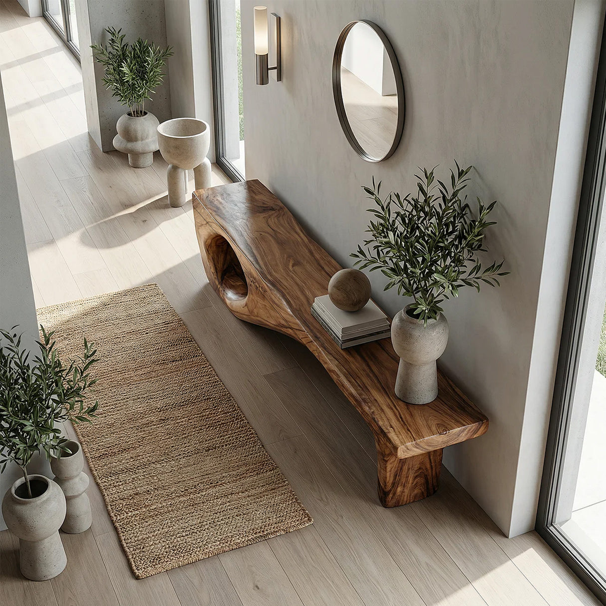 Organic Solid Wood Statement Bench for Modern Entryway & Living Room