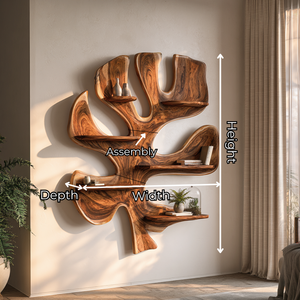 Solid Wood Tree Wall Shelf Sculpture, Organic Wall Mounted Display Shelf Decor