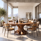 Dining Table with Flowing Pedestal Base and Organic Wood Top