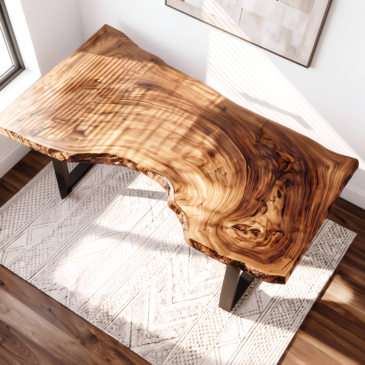Live Edge Solid Wood Desk with Metal Legs