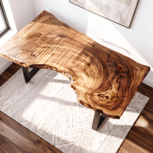 Live Edge Solid Wood Desk with Metal Legs