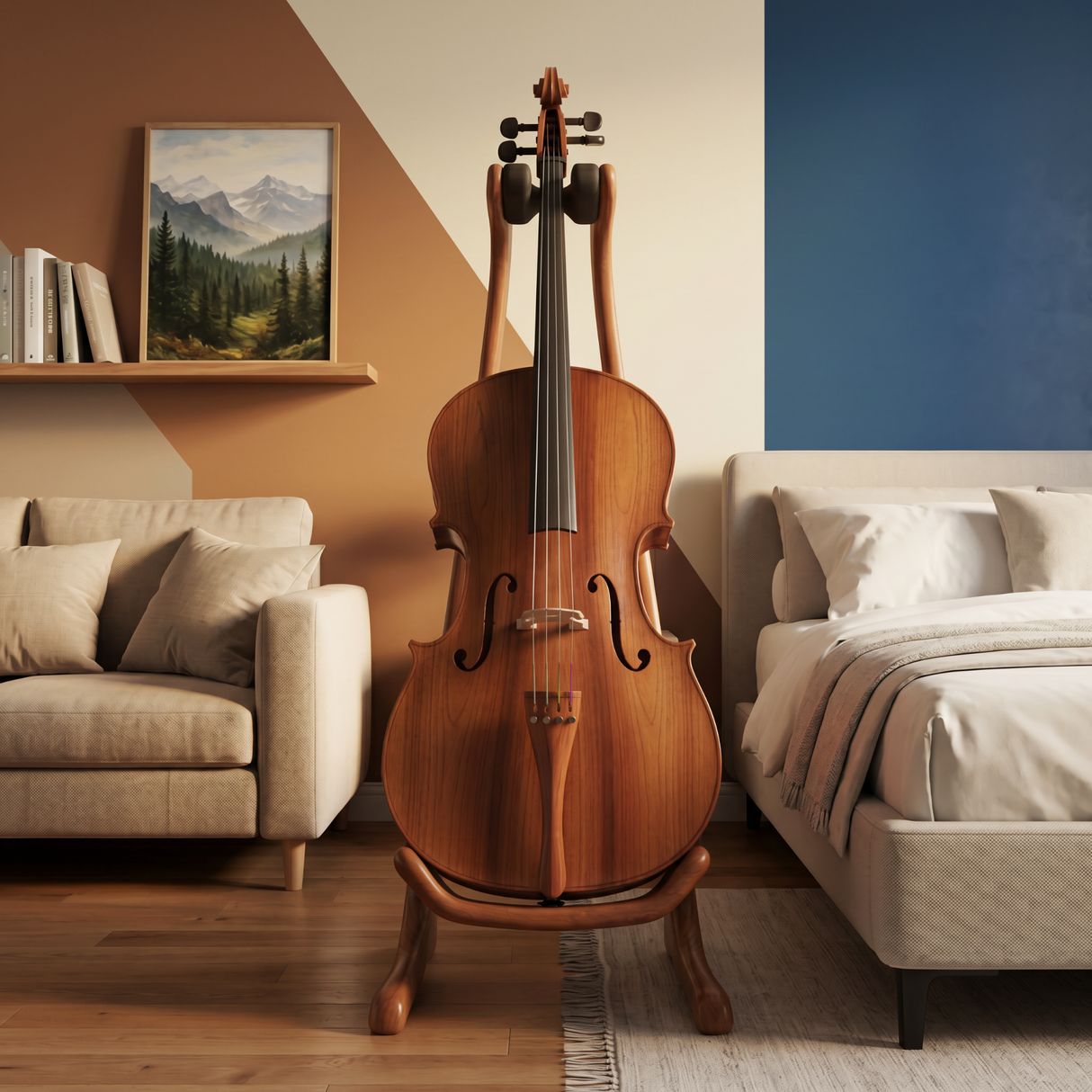 Handmade Wooden Guitar Holder Artistic Sculptural Floor Stand For Instruments