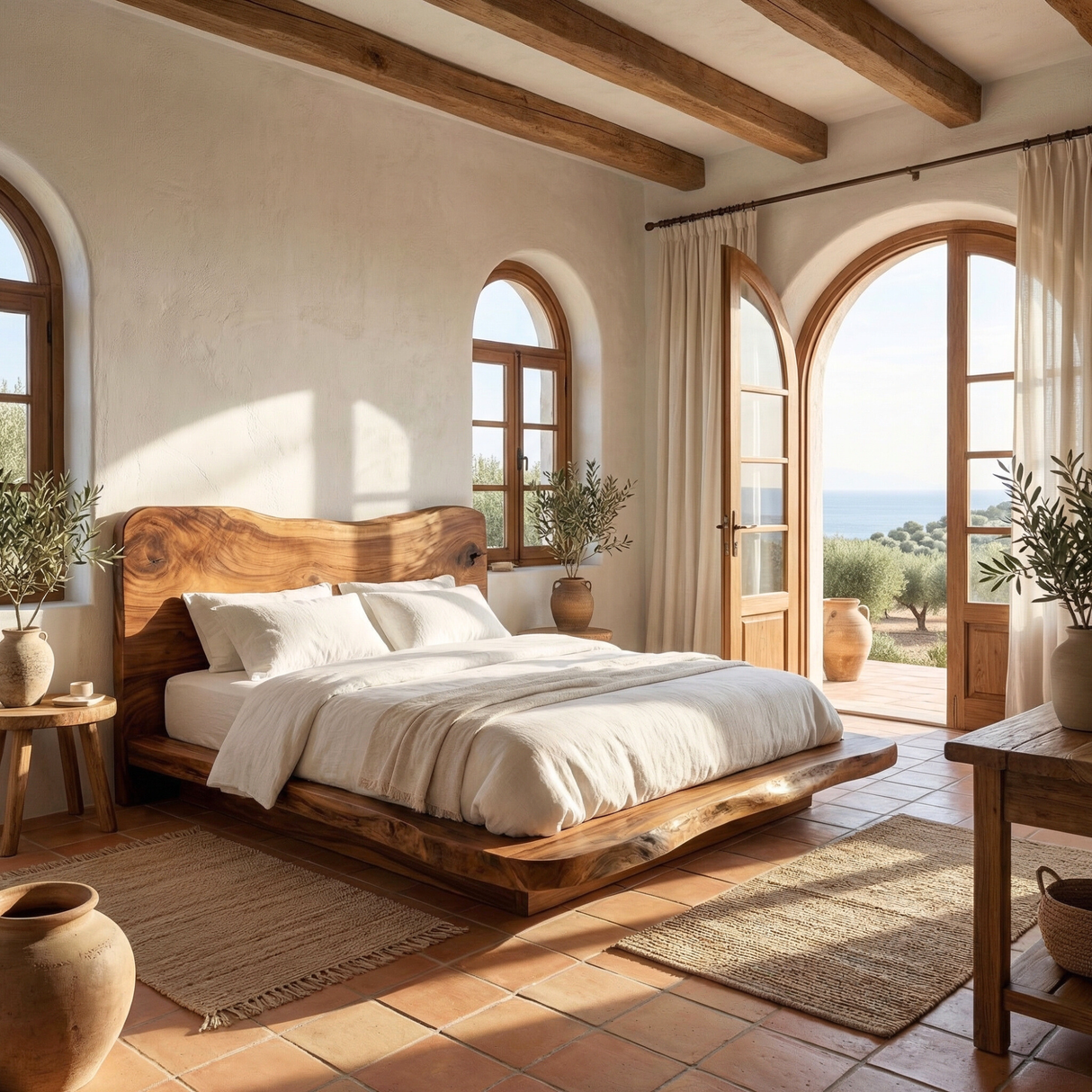 Sculptural Solid Wood Bed Frame with Organic Headboard for Modern Bedroom