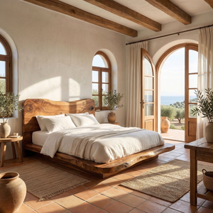 Sculptural Solid Wood Bed Frame with Organic Headboard for Modern Bedroom