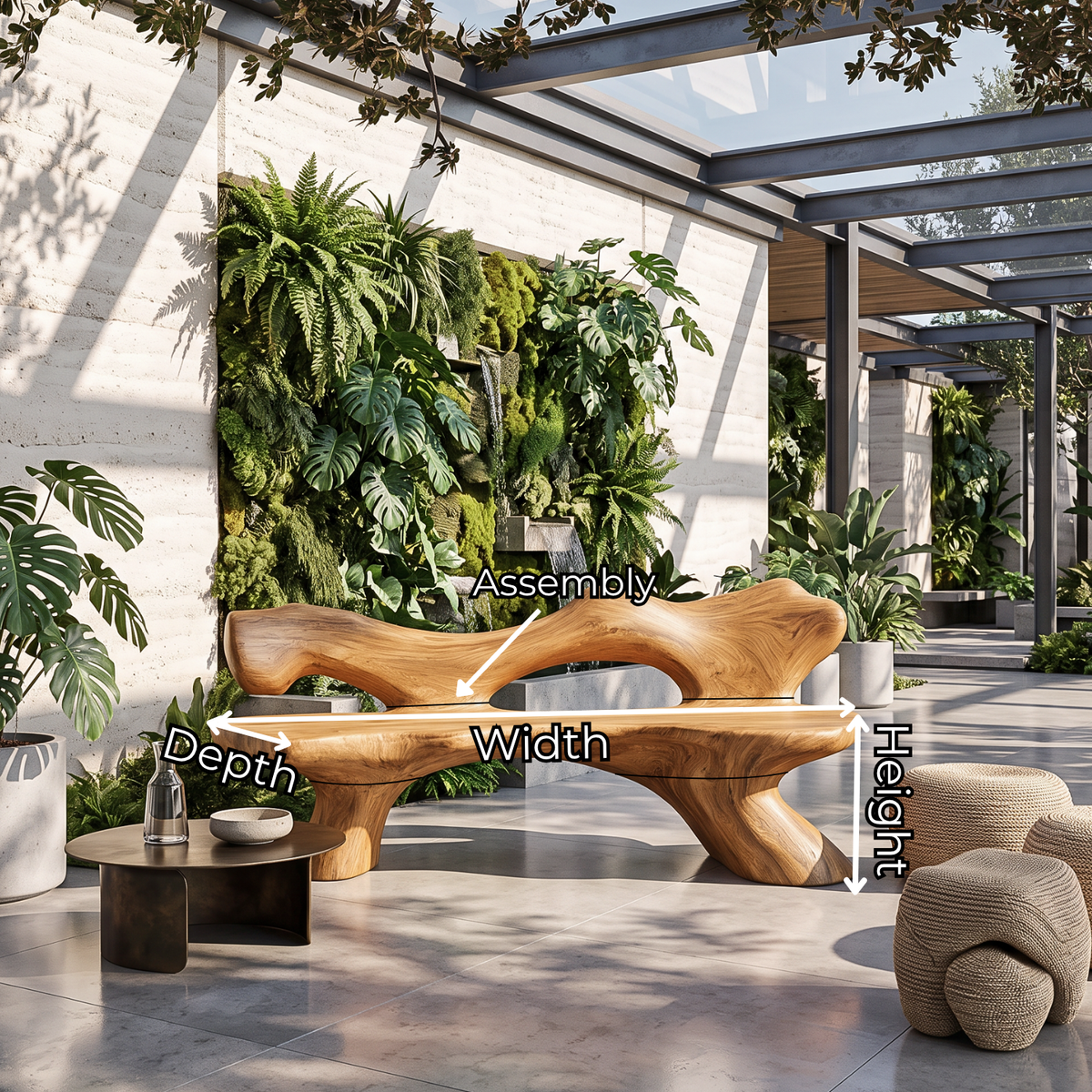 Solid Wood Garden Bench with Sculptural Organic Backrest