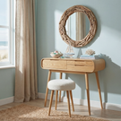 Rounded Solid Wood Vanity Table with Drawers, Modern Dressing Table for Bedroom