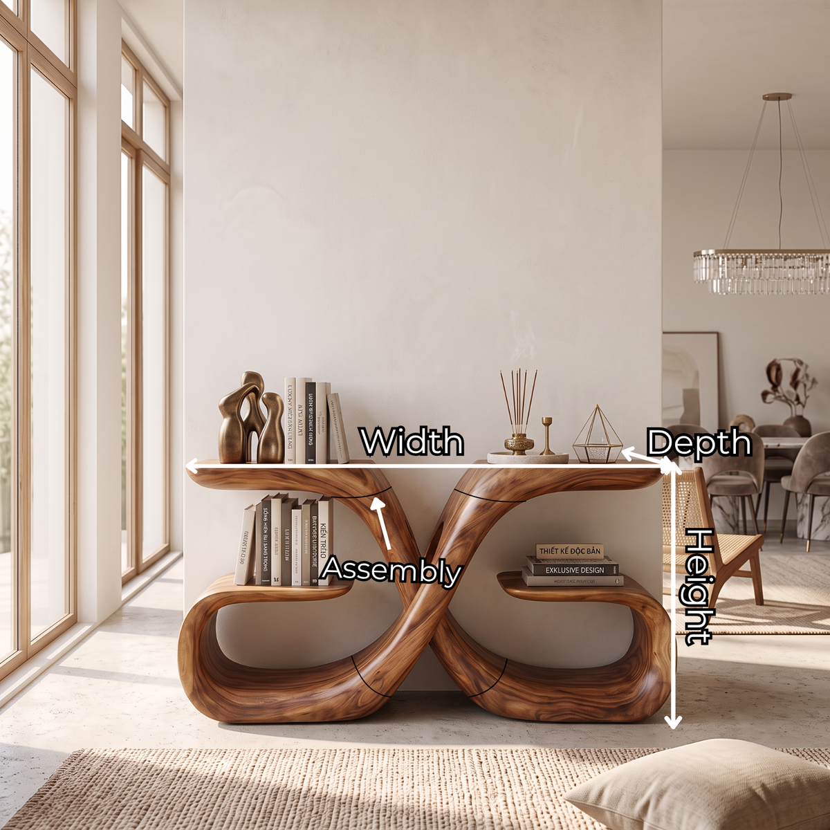 Handcrafted Solid Wood Console Table with Sculptural Infinity Base