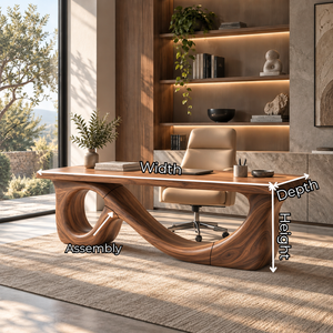Organic Solid Wood Executive Desk with Sculptural Loop Base