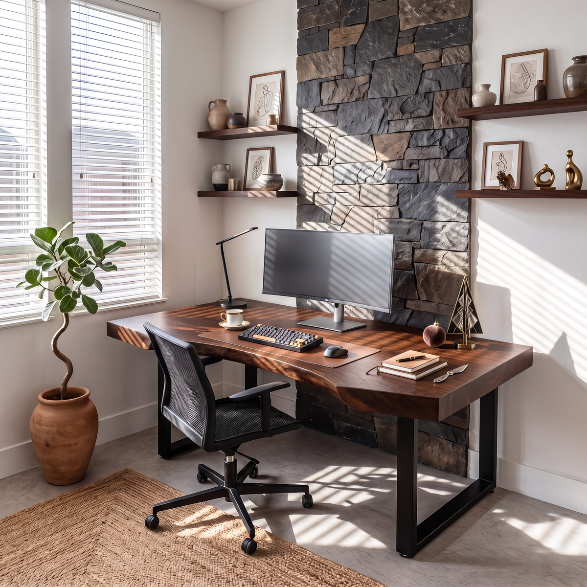 Organic Live Edge Solid Wood Desk For Modern Home Office