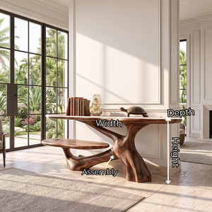 Console Table Solid Wood with Two Tier Shelf and Sculptural Branch Base