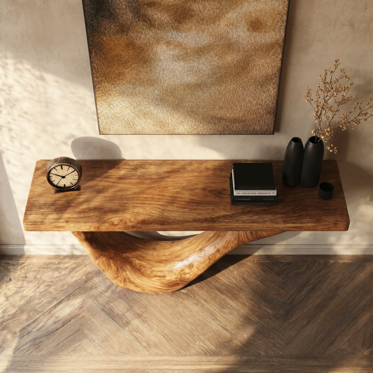 Console Table Solid Wood with Sweeping Open Crescent Base