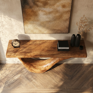 Console Table Solid Wood with Sweeping Open Crescent Base