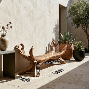Sculptural Solid Wood Garden Bench with Branch Inspired Frame