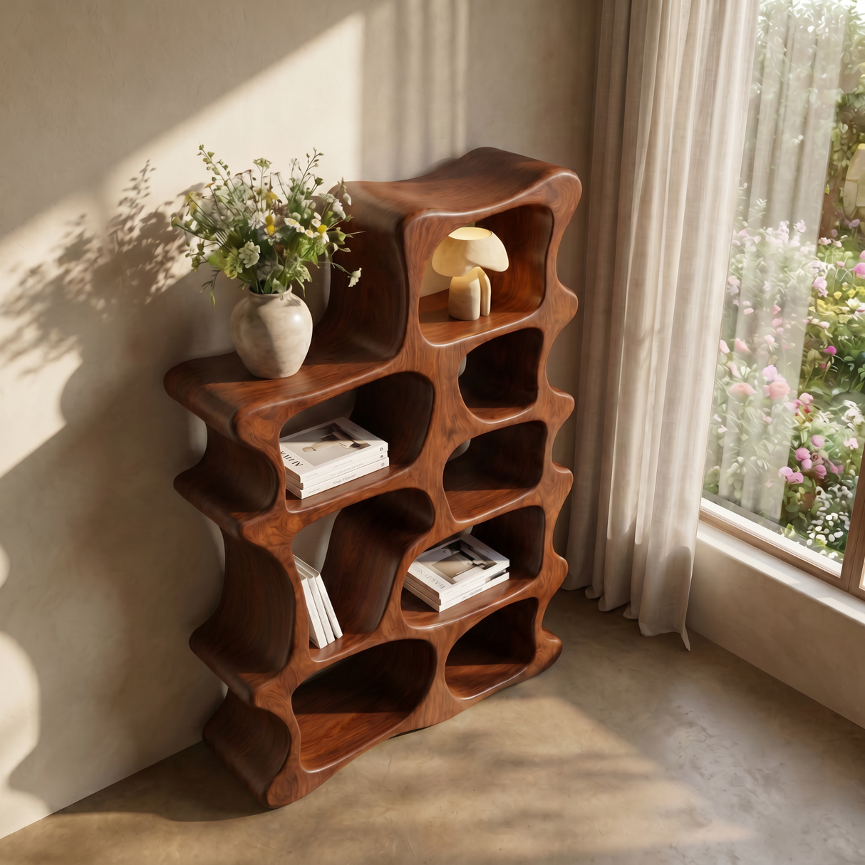 Handmade Freeform Wooden Bookshelf Artistic Display Cabinet