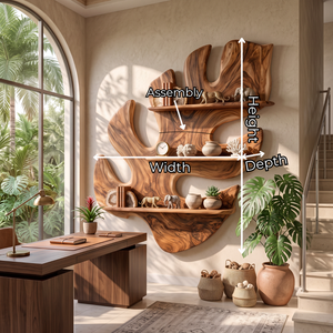 Tropical Leaf Solid Wood Wall Shelf for Nature Inspired Living Room Decor