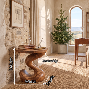 Sculptural Solid Wood Side Table with Flowing S Curve Base
