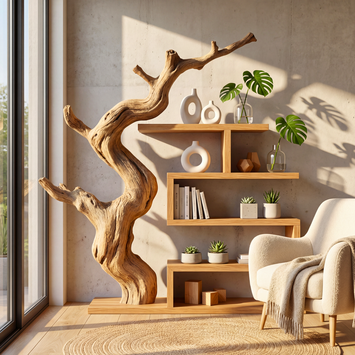 Sculptural Bookshelf with Organic Tree Form Modern Display Shelf