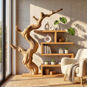 Sculptural Bookshelf with Organic Tree Form Modern Display Shelf