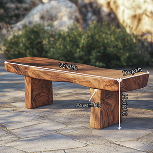 Handcrafted Live Edge Solid Wood Garden Bench with Natural Slab Seat