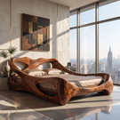 Sculptural Solid Wood Bed Frame with Organic Curved Headboard
