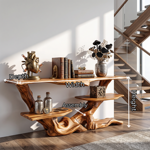 Sculptural Solid Wood Console Table with Tiered Shelves and Organic Root Base