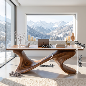 Sculptural Solid Wood Executive Desk with Flowing Cross Base