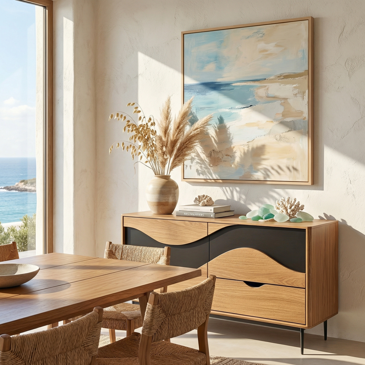 Wave Front Sideboard Cabinet, Sculptural Storage Credenza for Modern Rustic Interiors