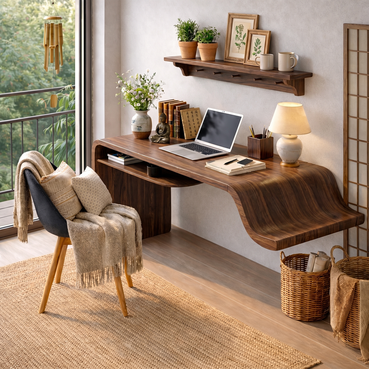Organic Floating Writing Desk with Flowing Sculptural Edge
