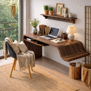 Organic Floating Writing Desk with Flowing Sculptural Edge